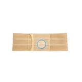 Beige ostomy support belt with adjustable strap and circular stoma opening