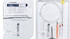 Medical catheter insertion kit with syringe, gloves, tubing, and sterile tools in tray