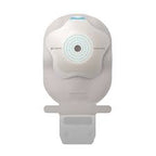 Disposable ostomy bag with adhesive barrier for stoma care, shown on a white background.
