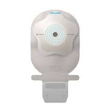 Disposable ostomy bag with adhesive barrier for stoma care, shown on a white background.