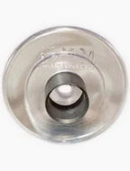 Stainless steel medical supply adapter fitting on white background