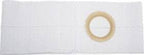 White ostomy belt with circular stoma opening for medical support and comfort