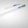 Sterile intermittent catheter with smooth tip and color-coded connector on white background