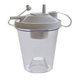 Clear medical suction canister with white lid and tubing, essential medical supply