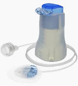 Medical infusion set with tubing and blue cap for home healthcare supply