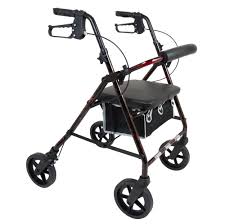 Probasics Aluminum Rollator, 8" Wheels, Burgundy, 300 Lb Weight Capacity