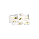 Collection of ostomy belts with soft white fabric and oval openings for medical use