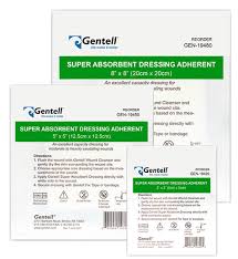 Gentell Super Absorbent Adherent Dressing, 8" X 8"