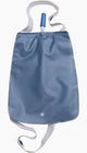 Blue medical water bag with attached white straps and blue nozzle for home care