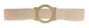 Adjustable beige ostomy belt with round plastic support for medical appliance security