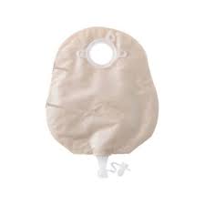 Beige ostomy bag for medical use, disposable pouch with drainable outlet valve