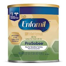 Enfamil ProSobee soy infant formula can for sensitive tummy, 22 oz, lactose-free powder