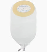 Ostomy pouch with adhesive barrier and drainable spout for medical supply use