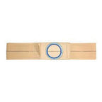 Beige ostomy belt with blue circular opening, medical supply for stoma care