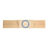 Beige ostomy belt with blue circular opening, medical supply for stoma care