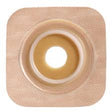 Beige ostomy barrier with adhesive border, medical ostomy supply for stoma care