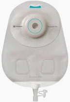 Drainable ostomy bag with adhesive backing and tap closure for medical use