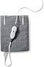 Gray electric heating pad with attached controller on white background