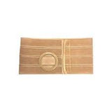 Beige abdominal support belt for ostomy care with adjustable straps and stoma opening