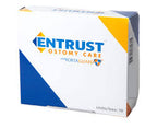 Entrust Ostomy Care medical supply box with blue and yellow design for chronic condition support