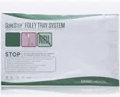 Sterile Foley tray system medical supply kit in sealed packaging, white and green design.