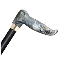 Wood Cane With Gray Marble Palm Grip Handle, Right