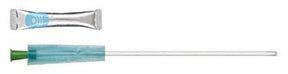 Sterile intermittent catheter with green tip and lubricant packet for home medical use