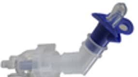 Medical connector with blue and transparent plastic parts for home healthcare supplies