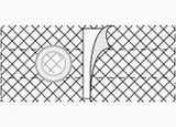 Medical mesh illustration with circular port and peel-back section, used for surgical procedures