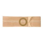 Beige ostomy support belt with circular stoma opening for medical use