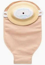 Beige ostomy bag for home medical supply, front view on white background