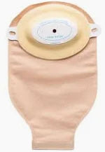 Beige ostomy bag for home medical supply, front view on white background