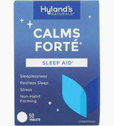 Hyland's Calms Forte Sleep Aid box for sleeplessness, stress relief, 50 tablets.