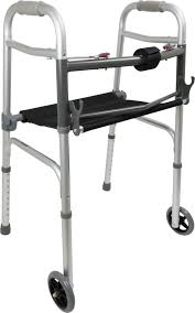Probasics Two-button Folding Walker With Wheels And Roll-up Seat