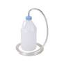 Plastic medical suction canister with lid and attached clear tubing on white background