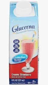 Glucerna Therapeutic Nutrition creamy strawberry drink carton, 8 fl oz, for diabetes nutrition.