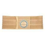 Beige ostomy support belt with circular opening for medical supplies