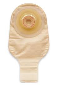 Beige ostomy pouch with adhesive barrier for medical supply home delivery