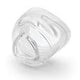 Clear silicone nasal mask cushion, medical respiratory supply on white background