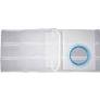 White medical ostomy belt with blue round attachment port for secure fit