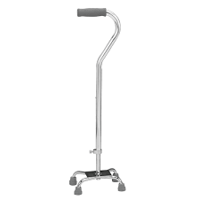 Small Base Offset Quad Cane, Silver