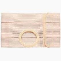 Beige ostomy belt with circular opening for medical supply, adjustable elastic support