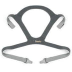 Grey CPAP headgear replacement strap for sleep apnea mask on white background