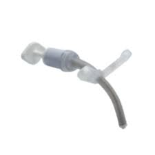 medical tracheostomy tube with connector for respiratory support on white background