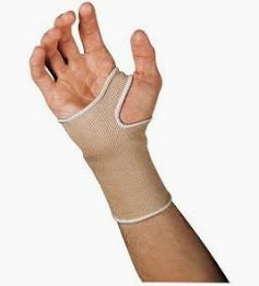 Compression wrist support sleeve on hand for chronic wrist pain relief