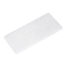 Rectangular white medical adhesive bandage pad on plain background