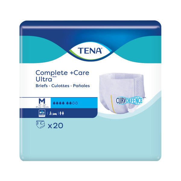 TENA Complete +Care Ultra Incontinence Brief, Moderate Absorbency, Unisex, Medium, 32" - 44"