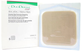 DuoDERM CGF 6x6 inch hydrocolloid wound dressing in sterile packaging