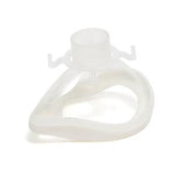 Clear silicone CPAP mask cushion for respiratory therapy, medical supply on white background