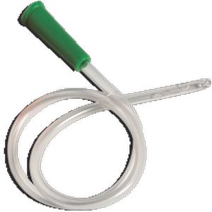 Sterile medical catheter with green connector for home healthcare use
